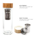 Garrafas de vidro de água 500ml copo chá fruta infusor garrafa de água com tampa de bambu